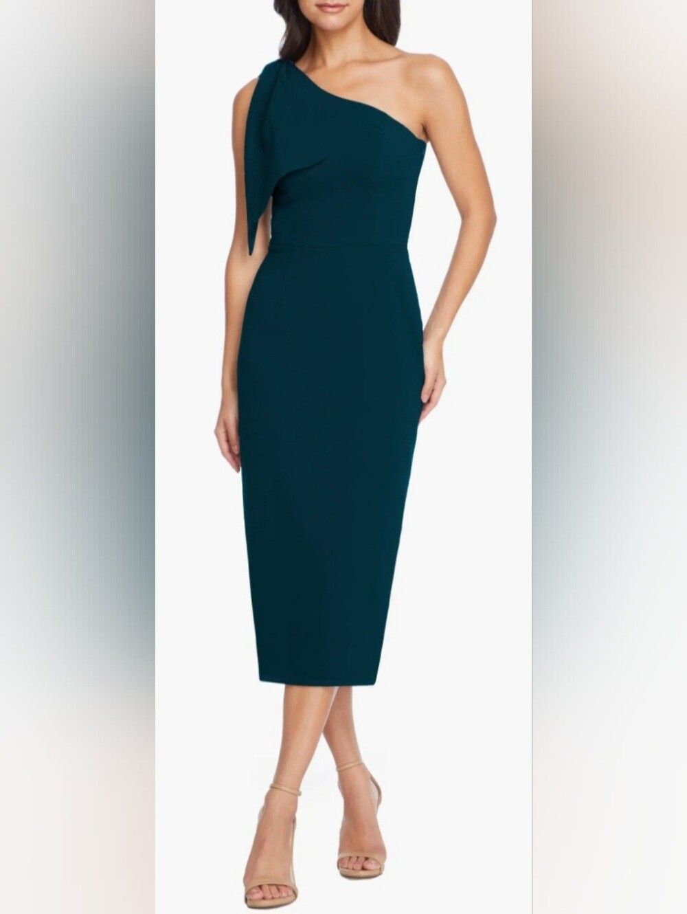 Dress The Population Tiffany One-Shoulder Midi Dress NWT size Medium Pine Green